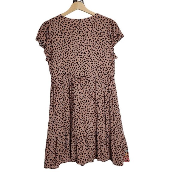 Savanna Jane Peasant Dress Women Small Pink Embroidered Leopard Print Bohemian - Picture 2 of 10